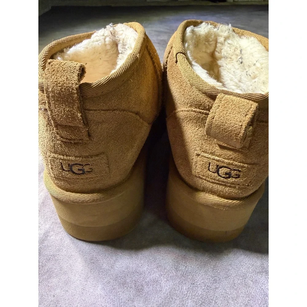 UGG Classic Ultra Mini Platform Chestnut Suede Shearling Boots 1135092 Mens 9